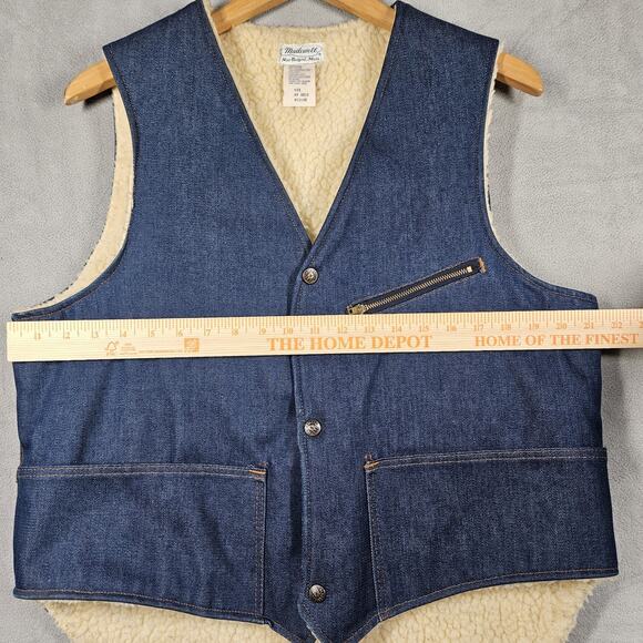 Vintage Sherpa Lined Denim Vest Mens M Madewell USA Made Workwear Western Cowboy - Picture 12 of 13